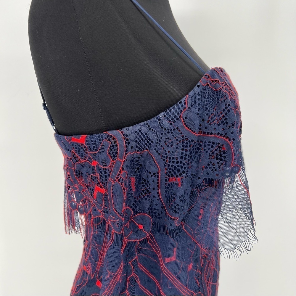 JONATHAN SIMKHAI Midnight & Red Lace‎ Overlay Illusion Midi Dress - Picture 13 of 16